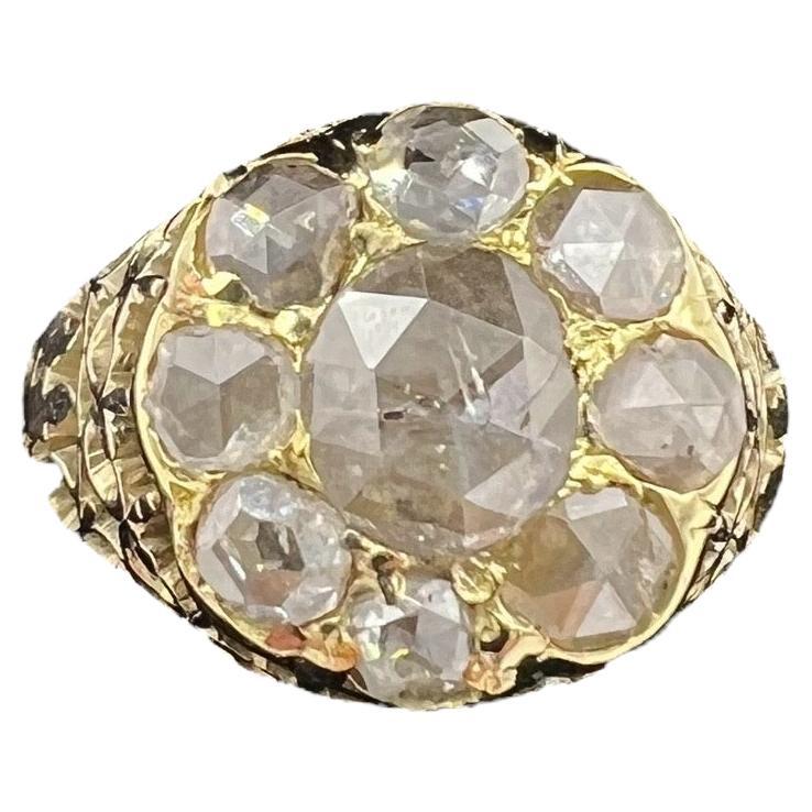 Victorian Rose Cut Diamond Cluster Ring Circa 1890s