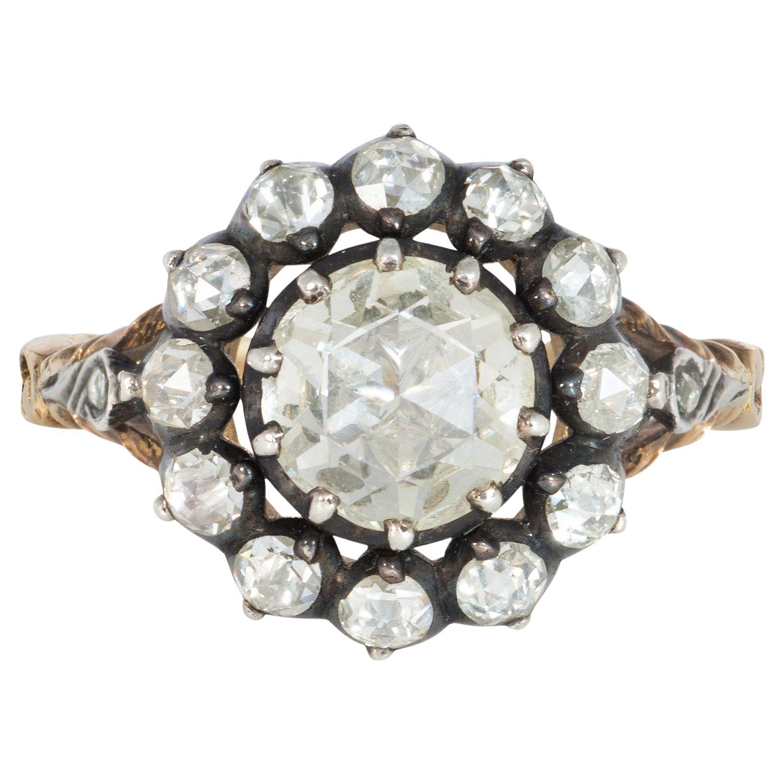 Early Georgian Rose Cut Diamond Cluster Ring at 1stDibs