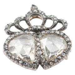 Victorian Rose Cut Diamond Double Heart Pendant-Brooch