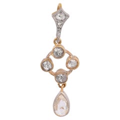 Victorian rose cut diamond drop 14k yellow gold pendant