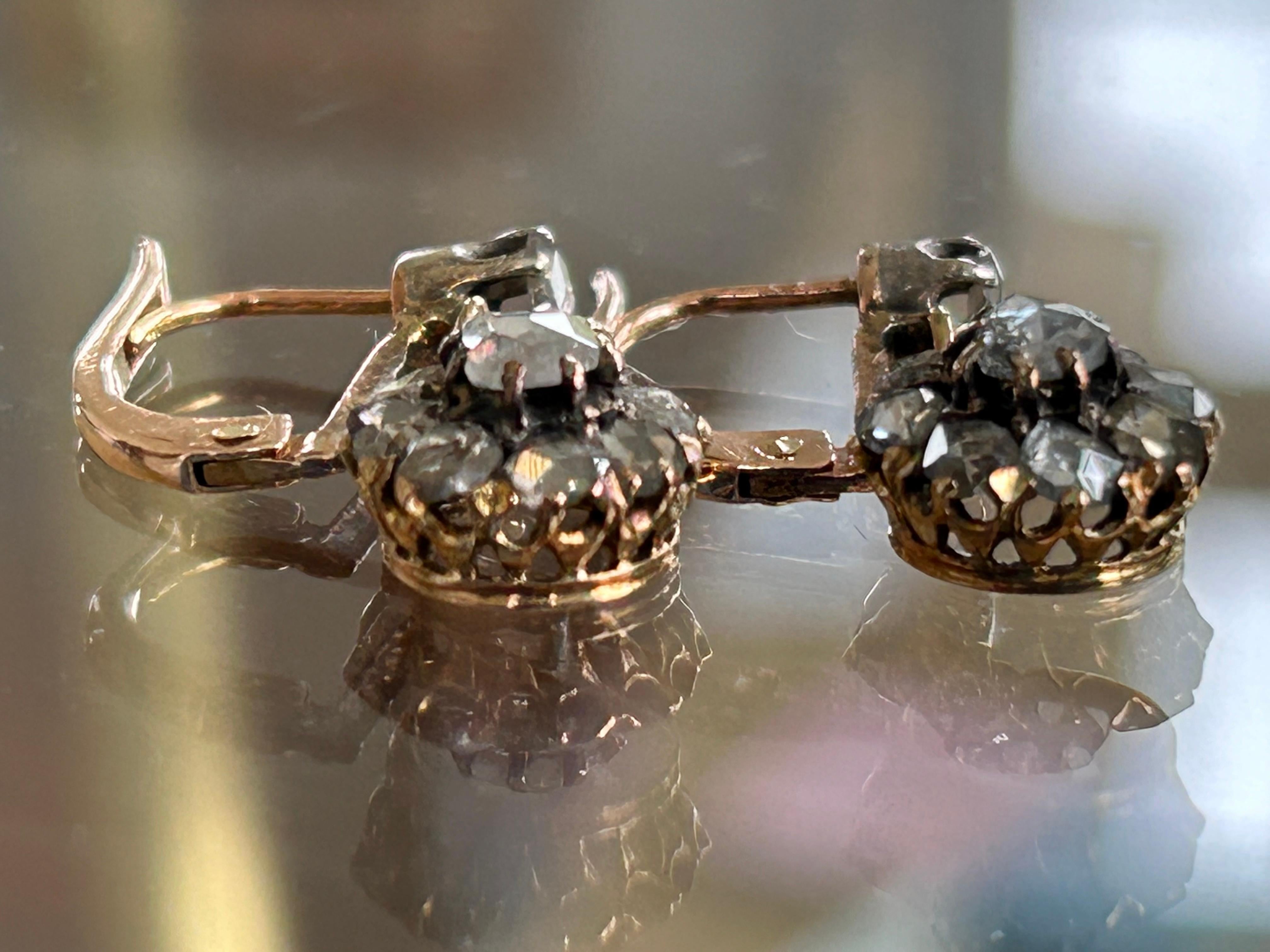 Victorian Rose Cut Diamond Drop Earrings 18k Gold and Platinum .85 ctw 2