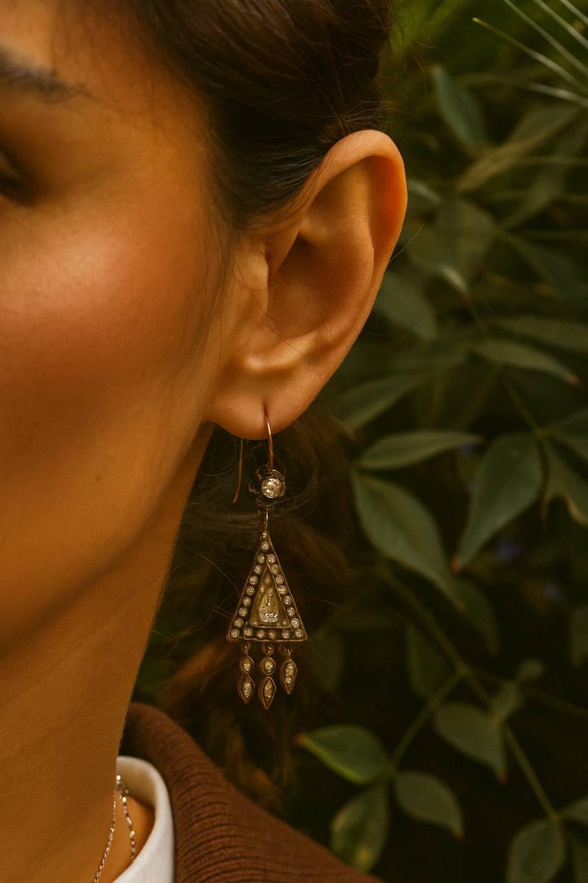 Boucles d'oreilles victoriennes à diamant taillé en rose, vers 1870 en vente 4