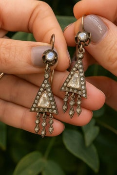 Victorian Rose-Cut Diamond Drop Earrings, circa 1870