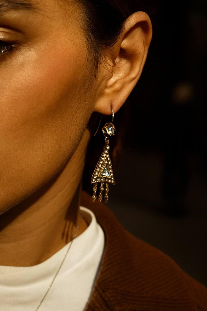 Victorien Boucles d'oreilles victoriennes à diamant taillé en rose, vers 1870 en vente