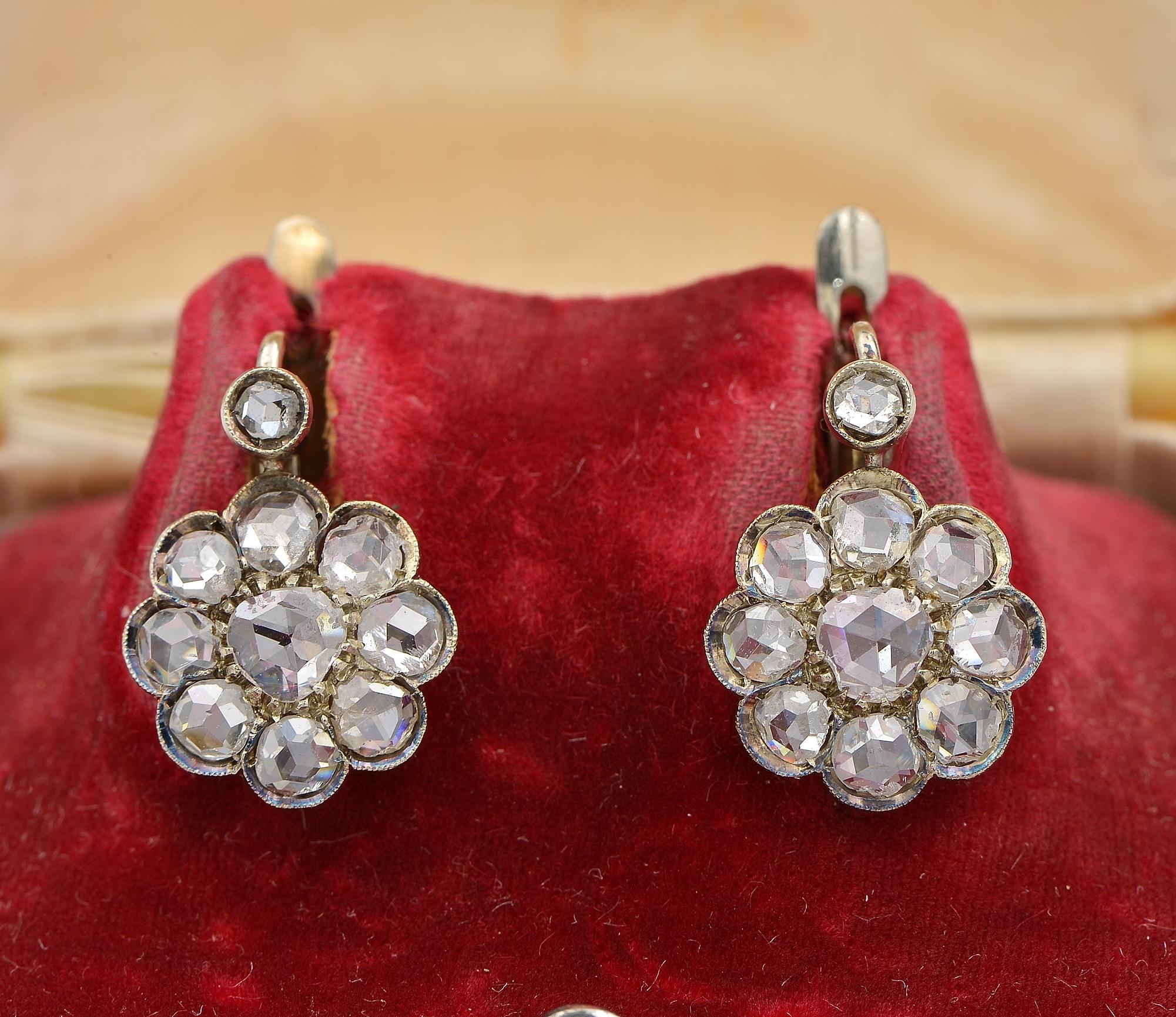 Victorian Rose Cut Diamond Drop Earrings In Good Condition For Sale In Napoli, IT