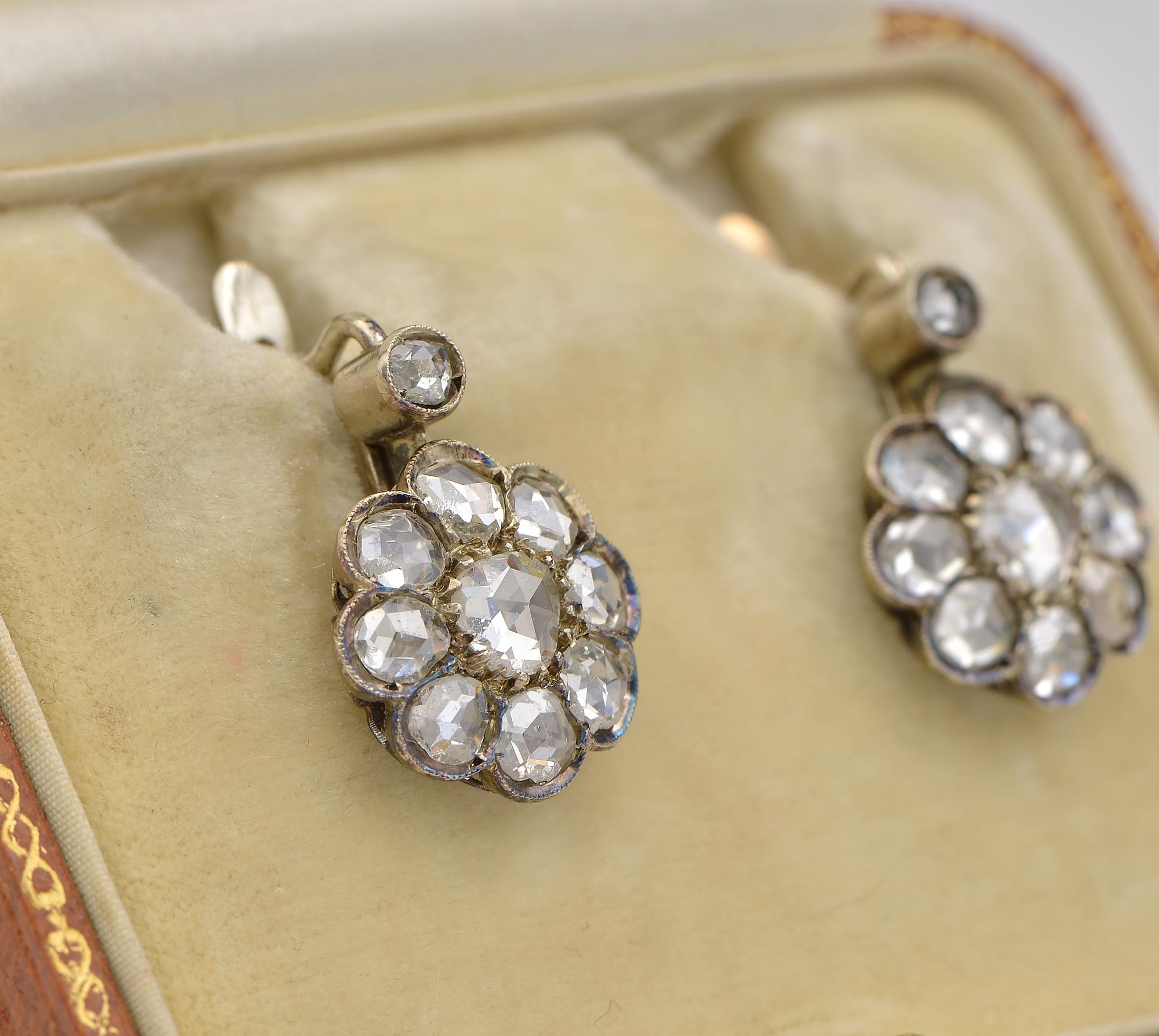 Women's Victorian Rose Cut Diamond Drop Earrings For Sale