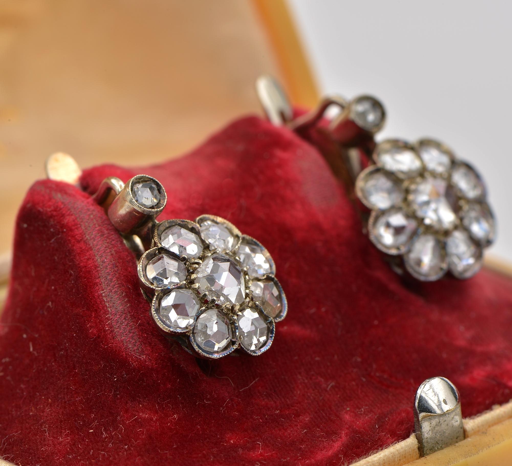 Viktorianische Diamanttropfen-Ohrringe im Rosenschliff im Angebot 1