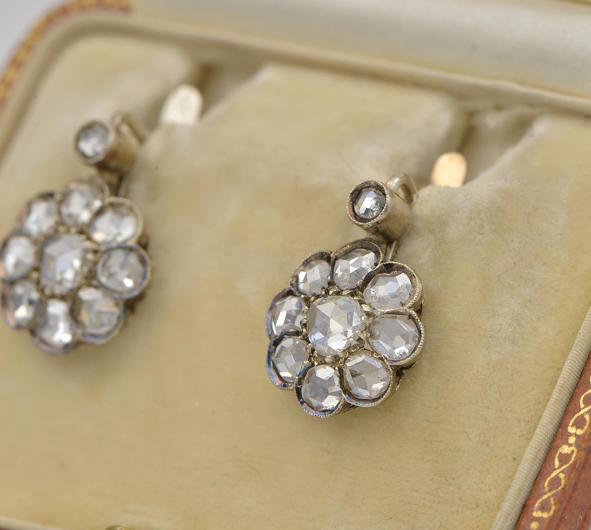 Viktorianische Diamanttropfen-Ohrringe im Rosenschliff im Angebot 2