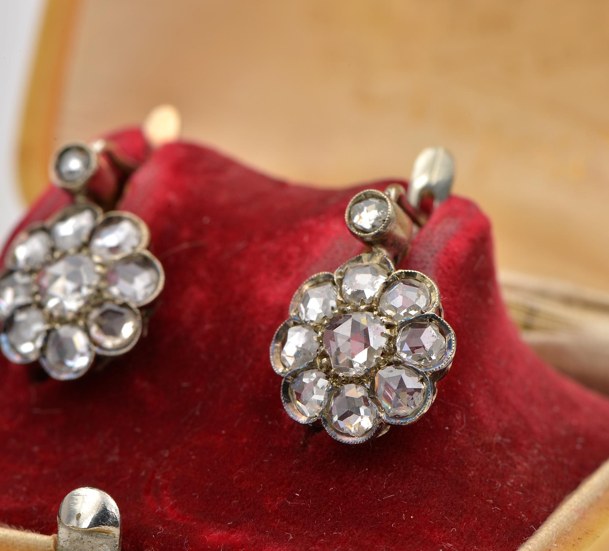 Viktorianische Diamanttropfen-Ohrringe im Rosenschliff im Angebot 3