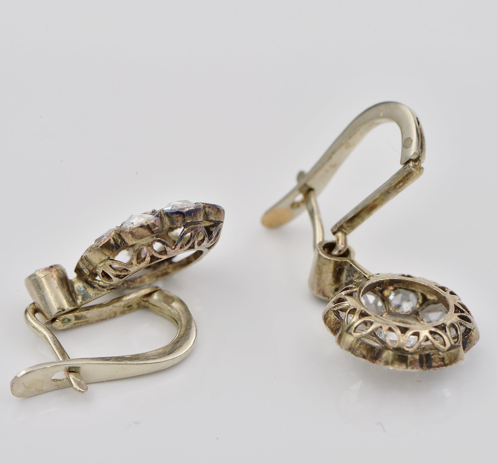 Victorian Rose Cut Diamond Drop Earrings For Sale 4