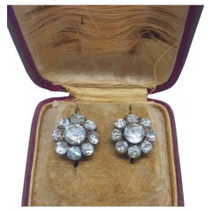 Antique 1880s Rose Cut Diamond Gold Earrings