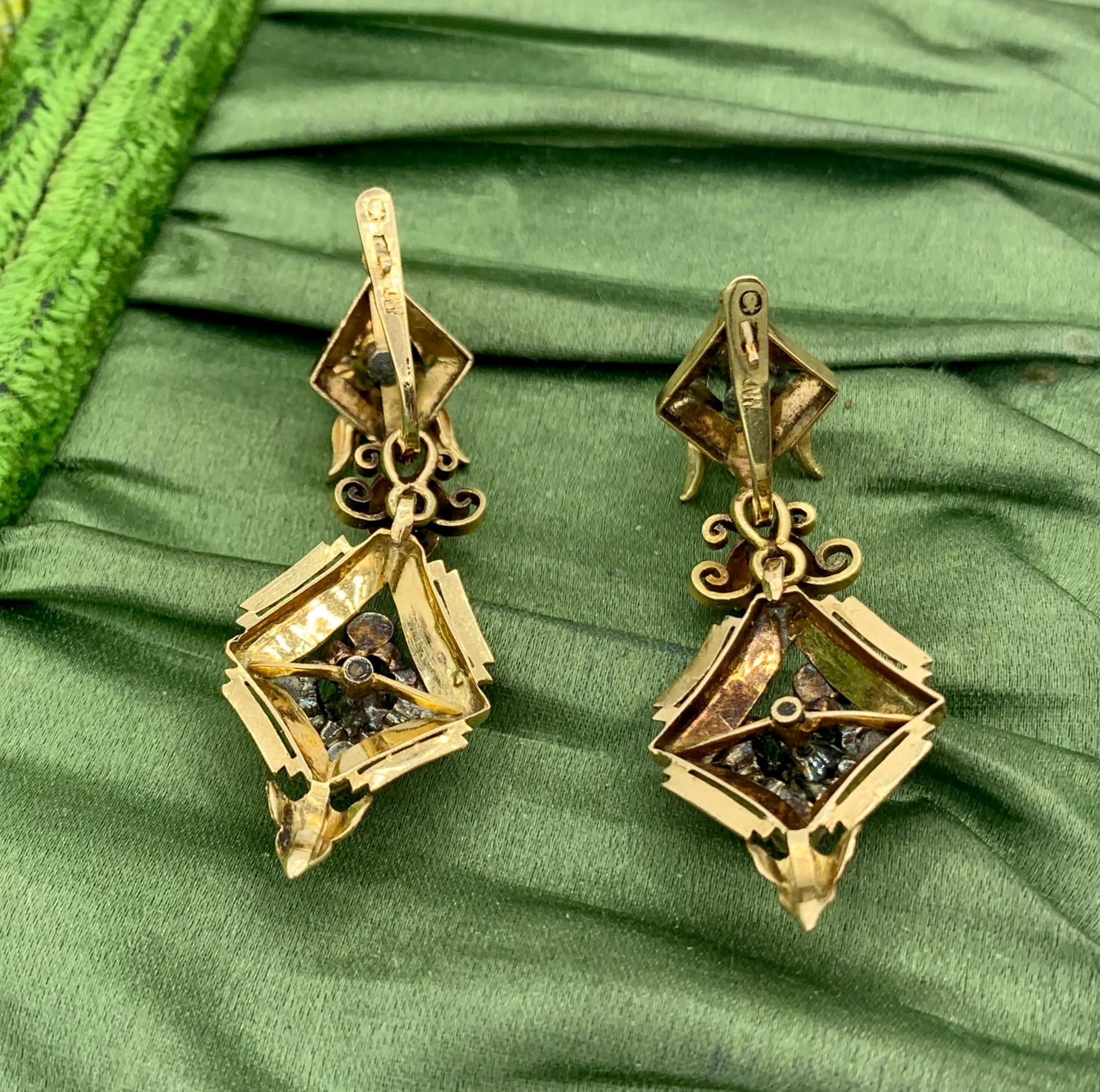 Victorian Rose Cut Diamond Enamel Dangle Day/Night Earrings 18 Karat Gold Rare For Sale 12