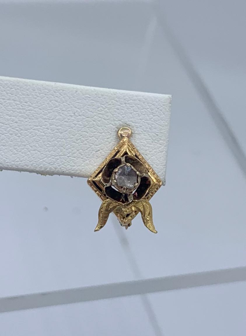 Victorian Rose Cut Diamond Enamel Dangle Day/Night Earrings 18 Karat Gold Rare For Sale 4