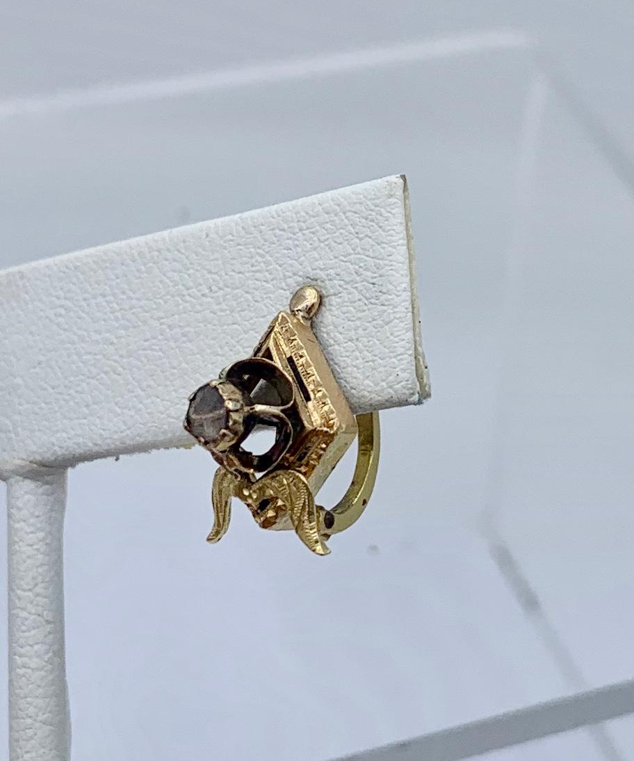 Victorian Rose Cut Diamond Enamel Dangle Day/Night Earrings 18 Karat Gold Rare For Sale 5