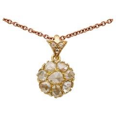 Victorian Rose Cut Diamond Floret Cluster Pendant Plus Chain