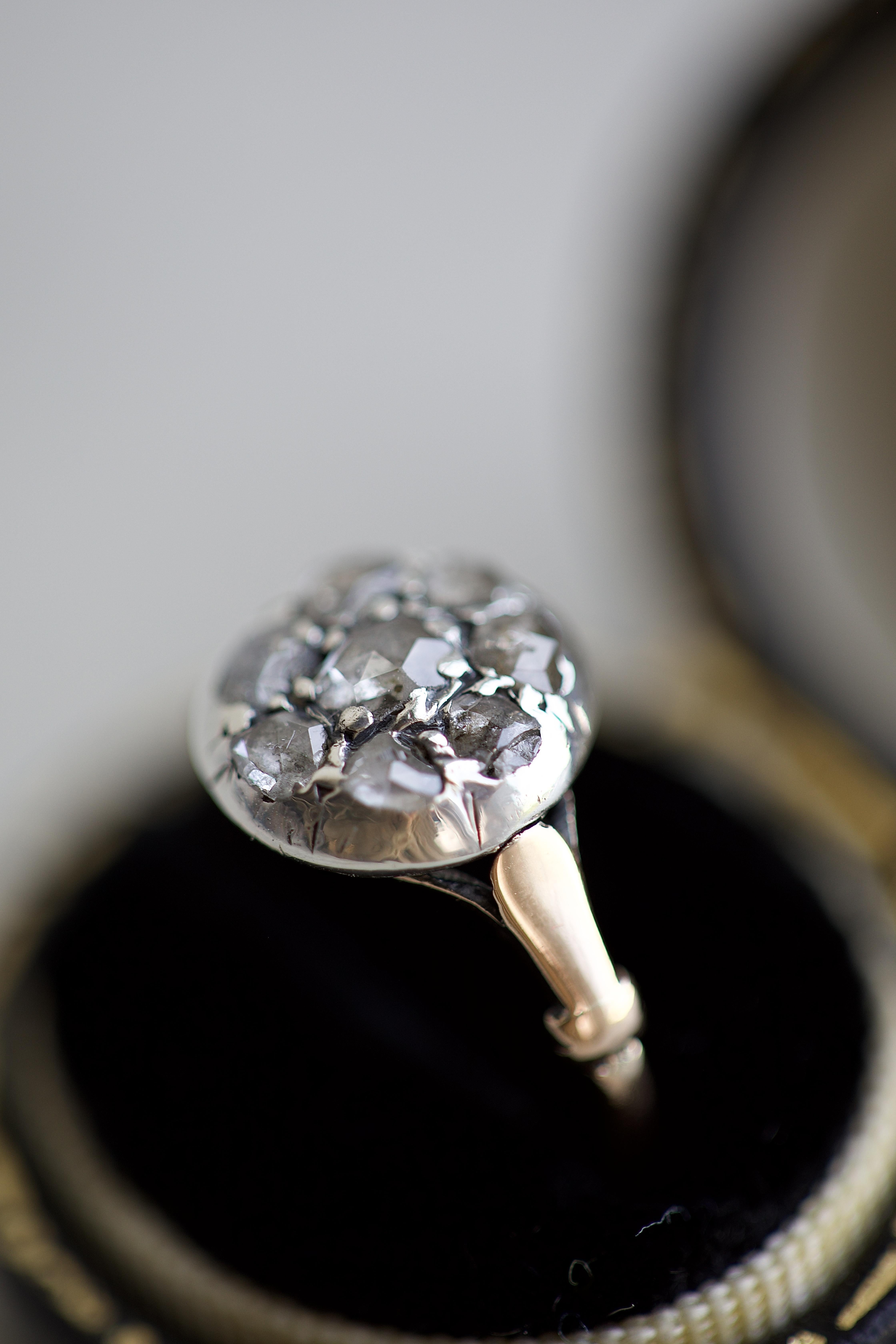 Women's or Men's Victorian Rose Cut Diamond Gold Cluster Ring