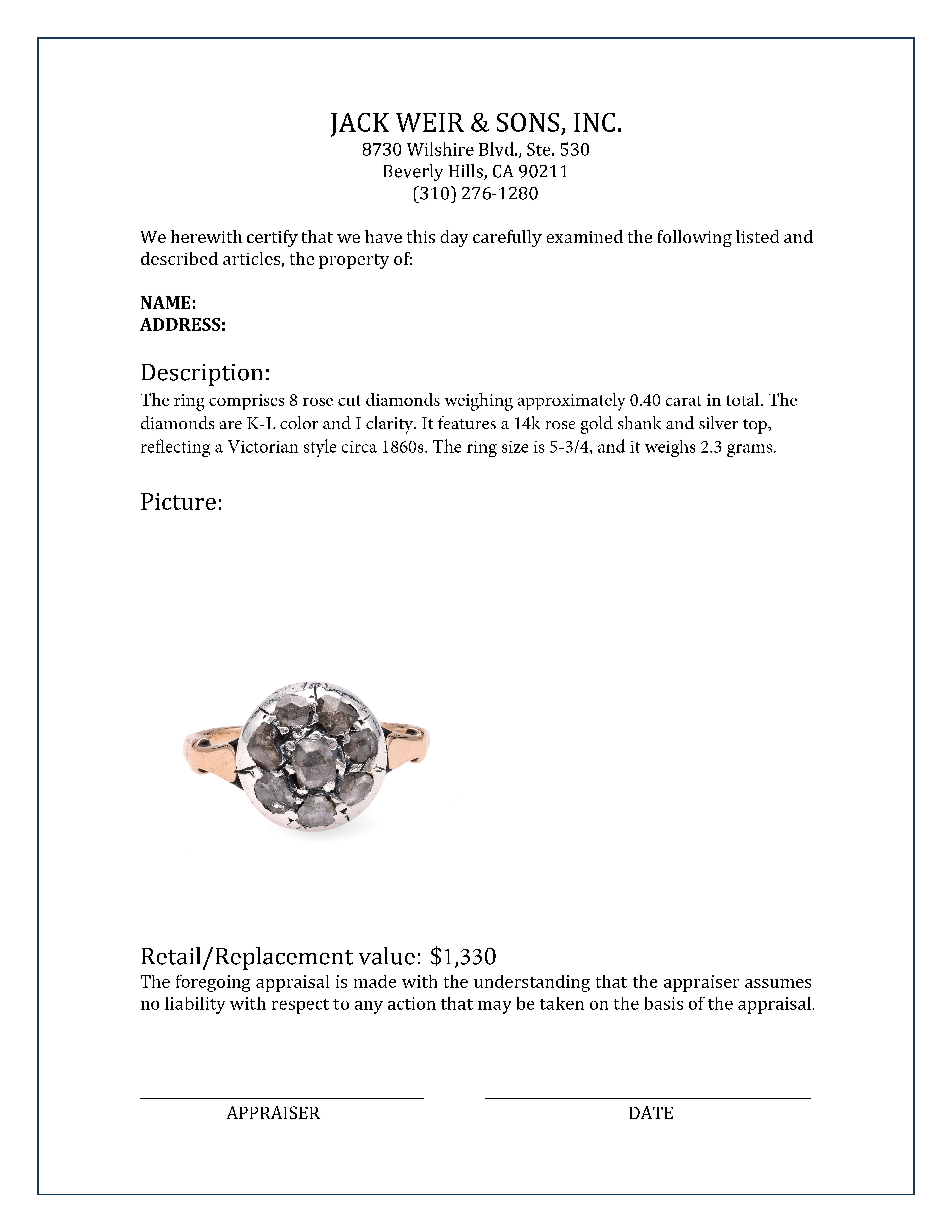 Victorian Rose Cut Diamond Gold Cluster Ring 1