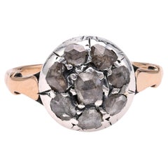 Victorian Rose Cut Diamond Gold Cluster Ring