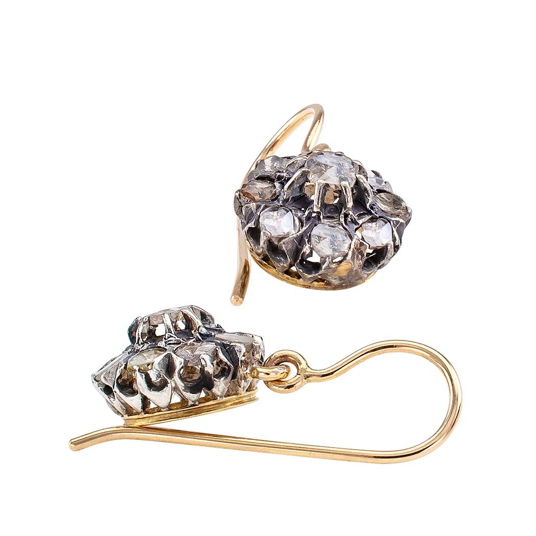 Women's Victorian Rose Cut Diamond Gold Silver Drop Earrings