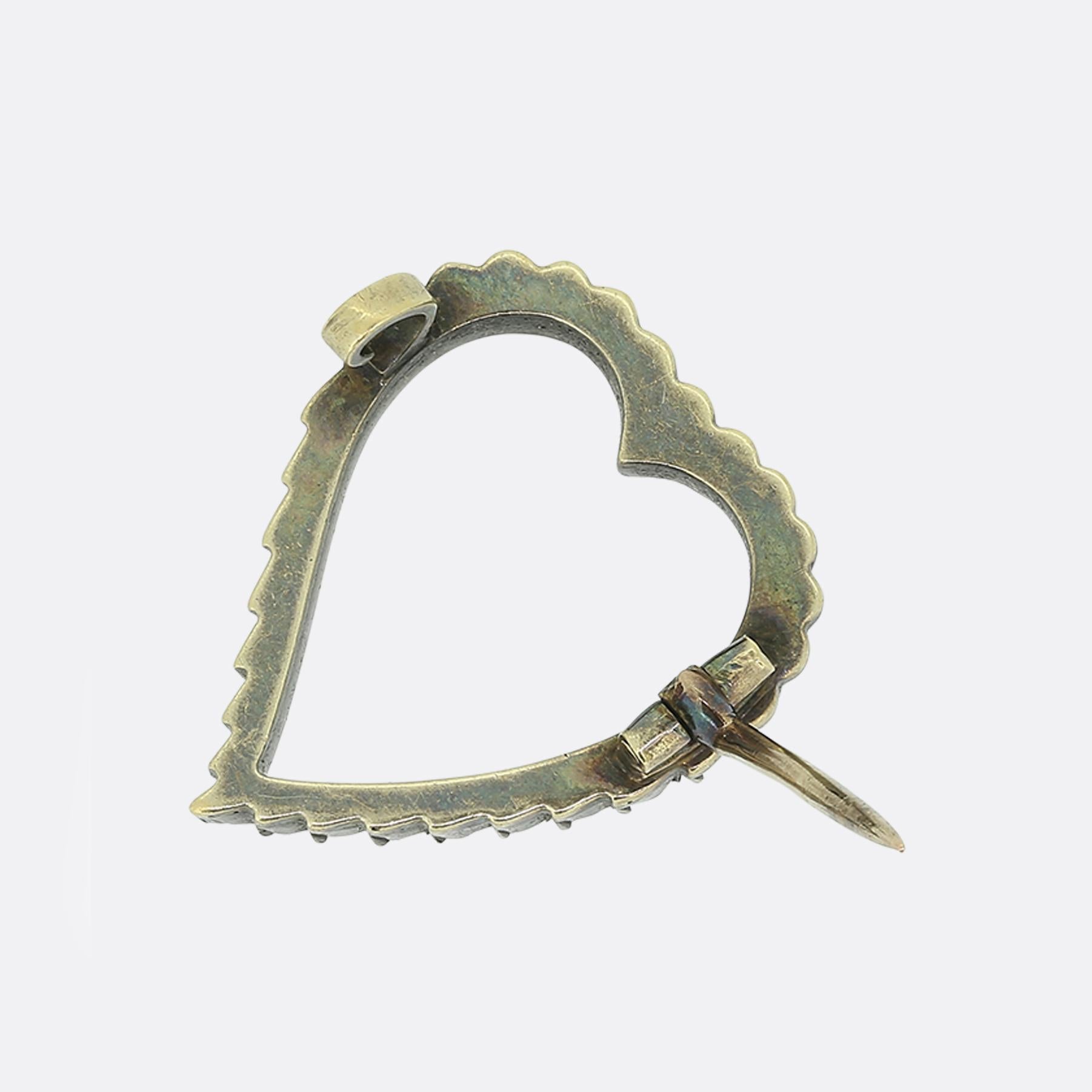 Women's or Men's Victorian Rose Cut Diamond Heart Brooch