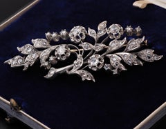 Victorian Rose Cut Diamond Large Floral Spray Brooch