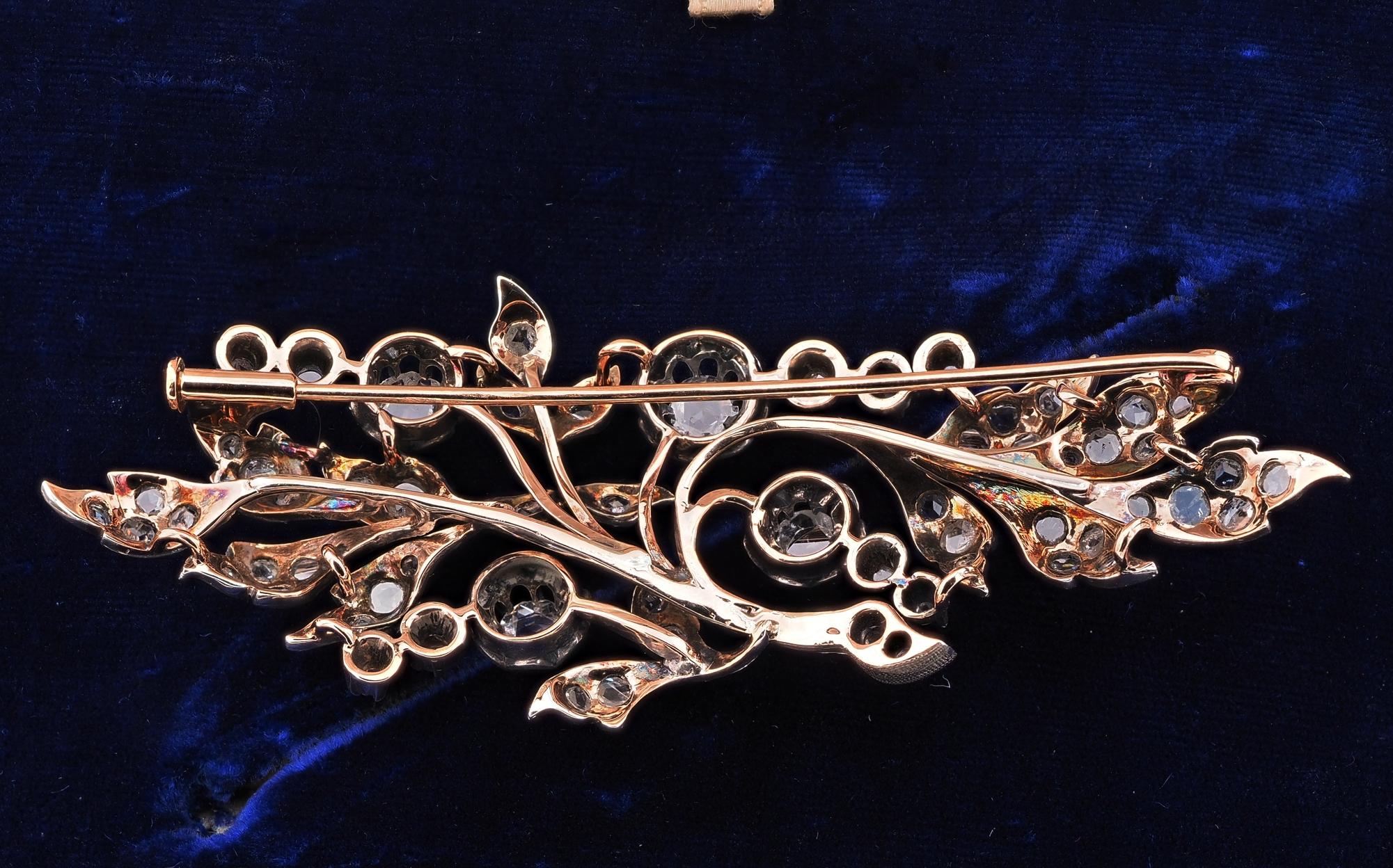 Victorian Rose Cut Diamond Large Floral Spray Brooch For Sale 2