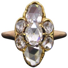 Victorian Rose Cut Diamond Marquise Engagement Ring Band, Rose Yellow Gold