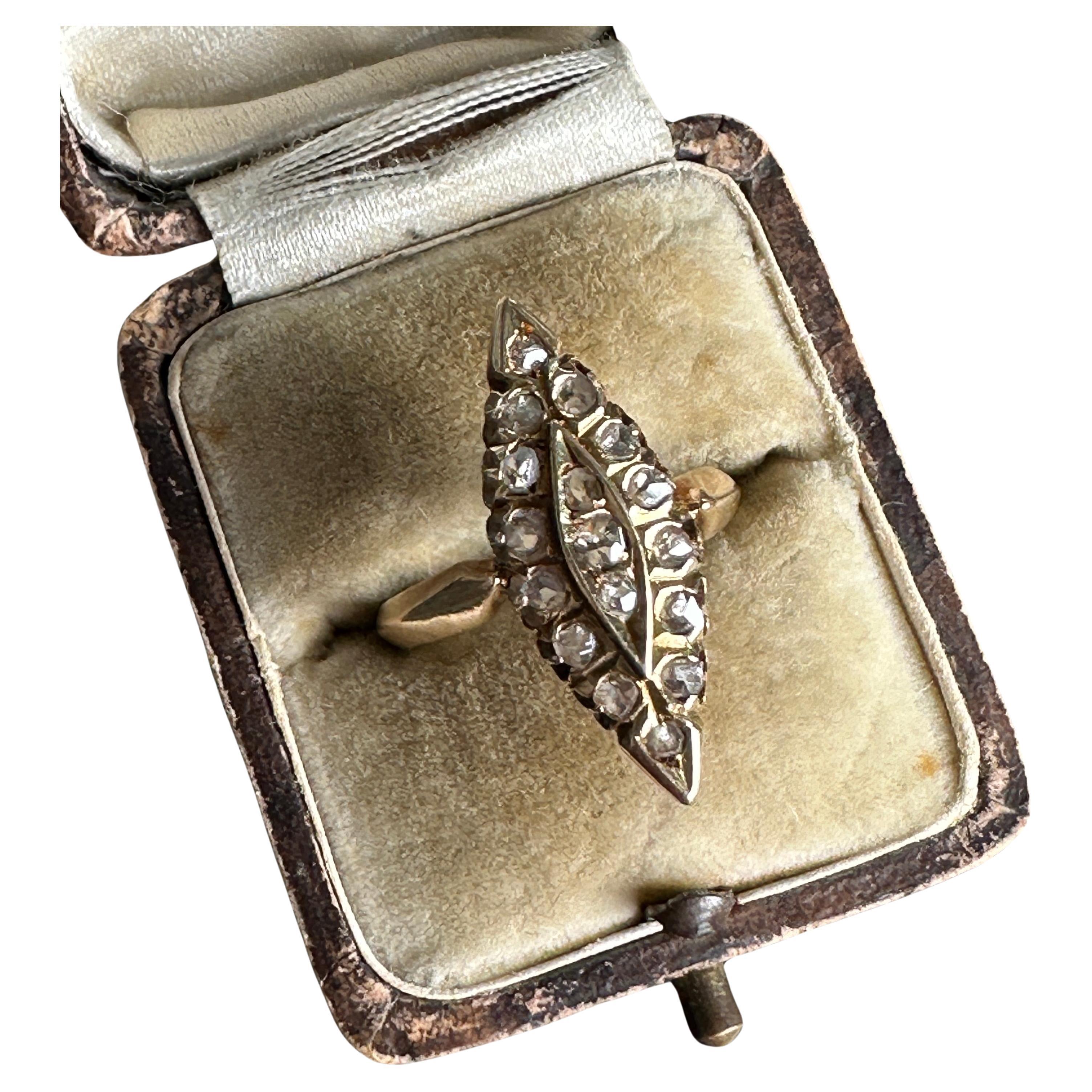 Viktorianischer Navette 14K Goldring mit Diamant im Rosenschliff im Angebot 15