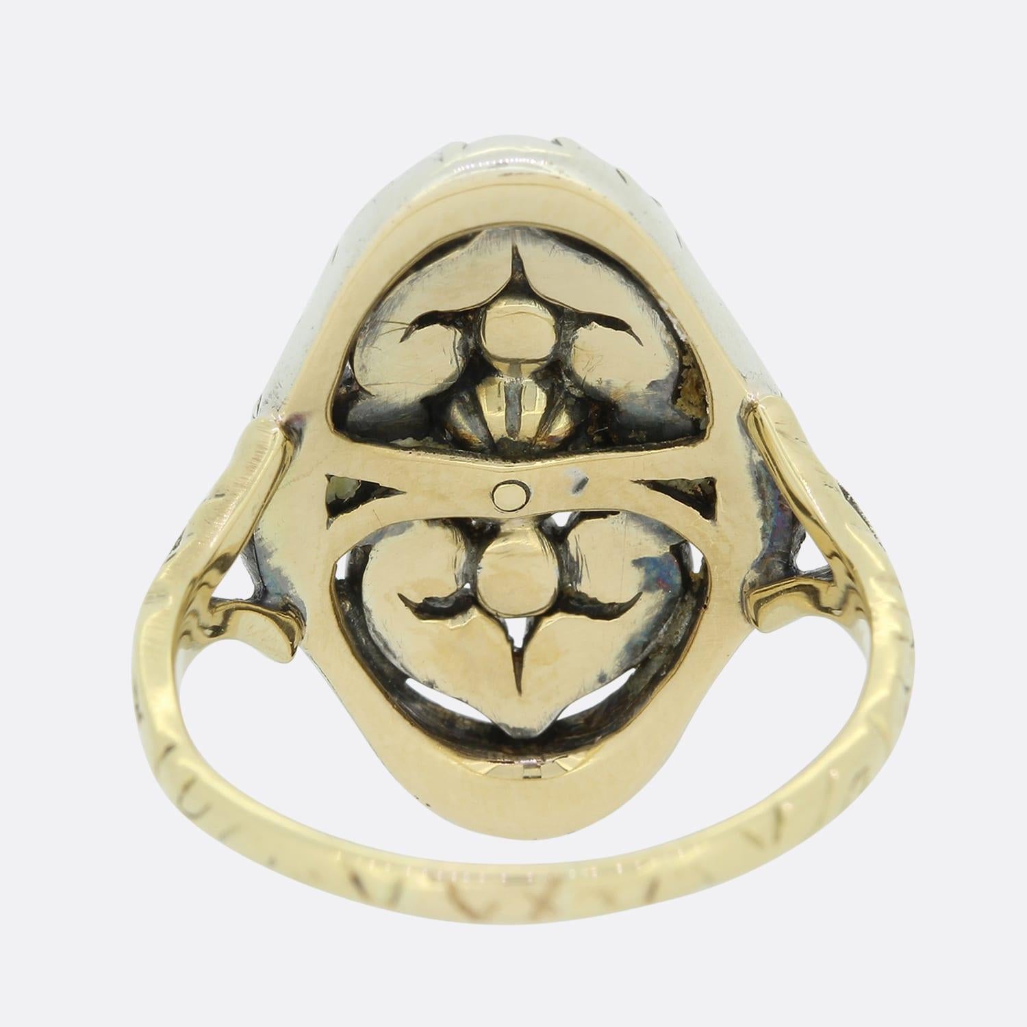 Women's Victorian Rose Cut Diamond Navette Ring For Sale
