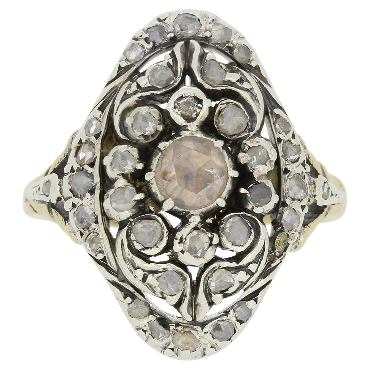 Victorian Rose Cut Diamond Navette Ring For Sale