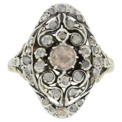 Antique Victorian Rose Cut Diamond Navette Ring