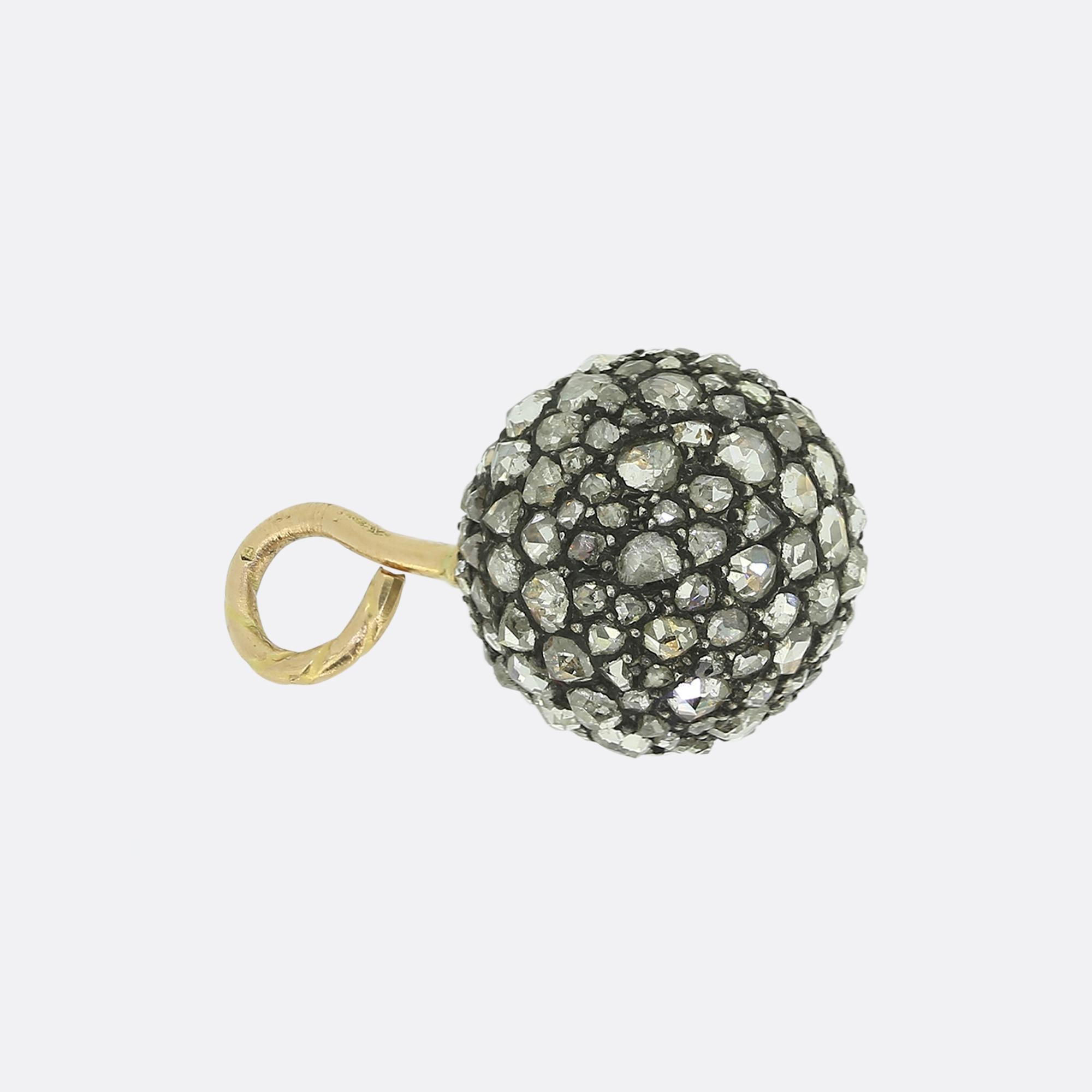 Victorian Rose Cut Diamond Pavé Set Disco Ball Pendant In Good Condition In London, GB
