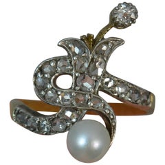 Victorian Rose Cut Diamond Pearl 18 Carat Gold Serpent Cluster Ring