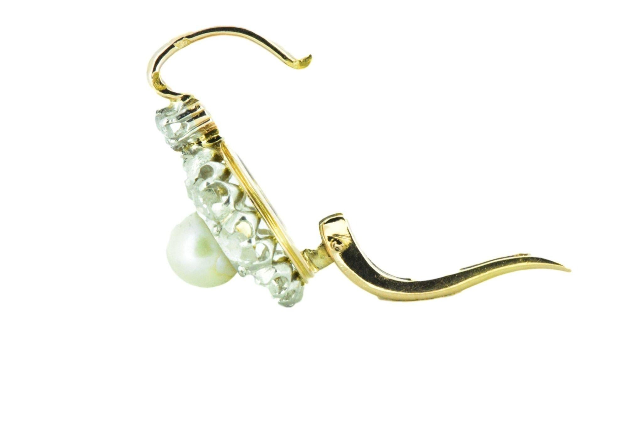Victorian Rose Cut Diamond Pearl 18 Karat Rose Gold Platinum Cluster Earrings 1