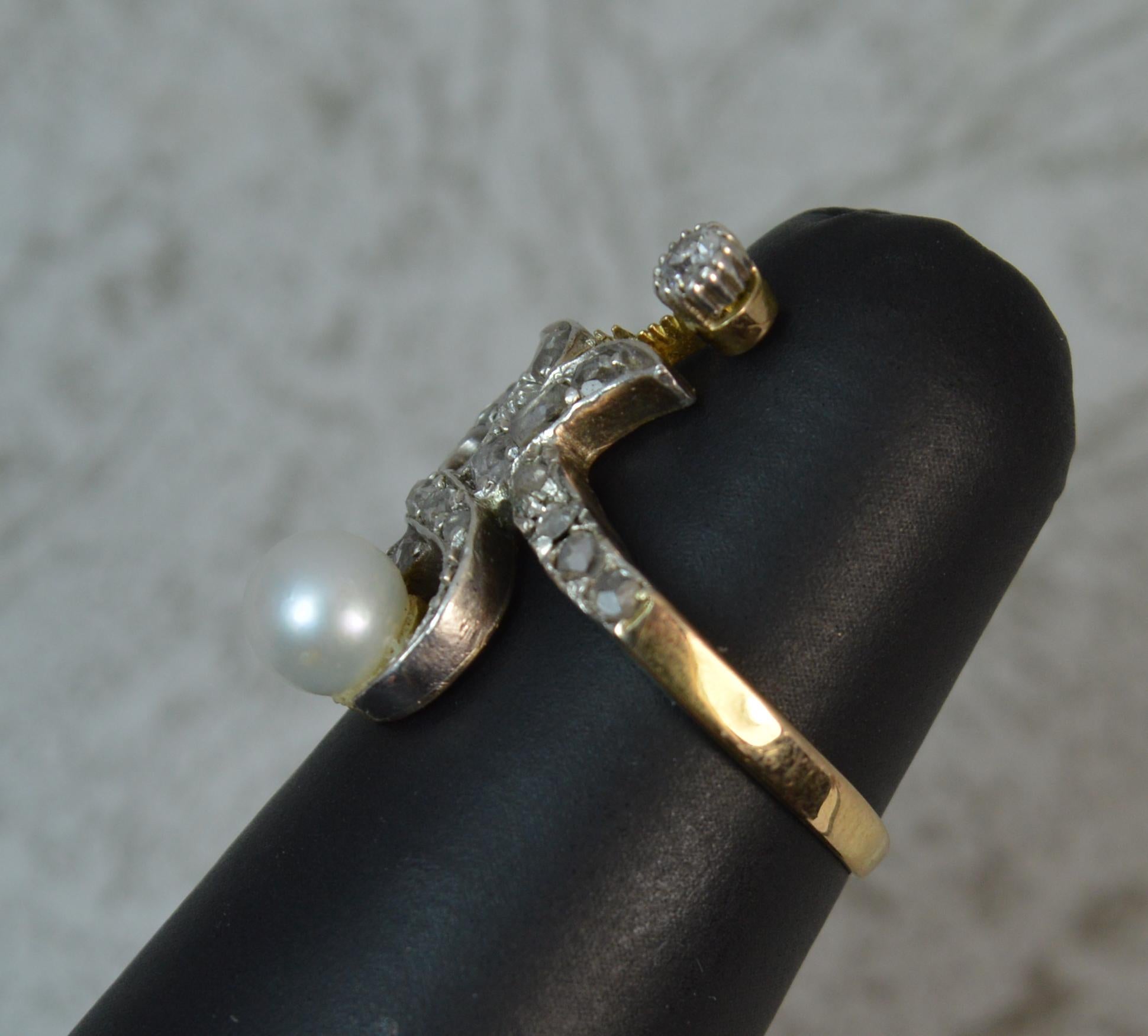 Victorian Rose Cut Diamond Pearl 18 Carat Gold Serpent Cluster Ring 3