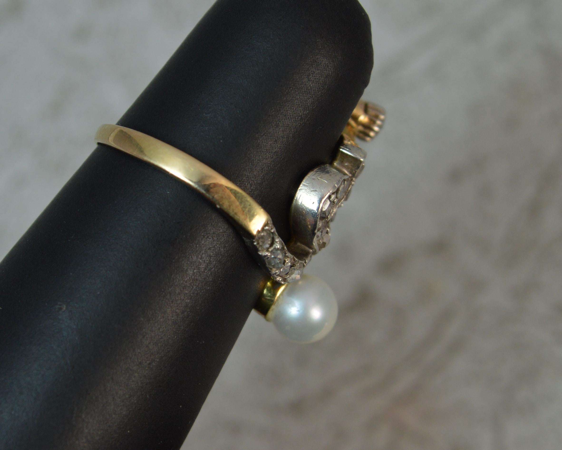 Victorian Rose Cut Diamond Pearl 18 Carat Gold Serpent Cluster Ring 5