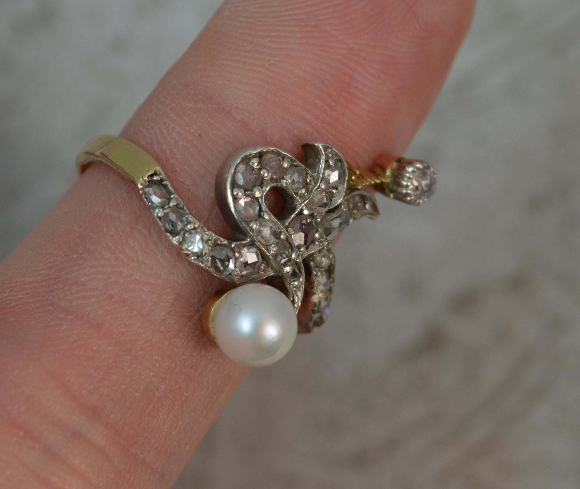 Women's Victorian Rose Cut Diamond Pearl 18 Carat Gold Serpent Cluster Ring