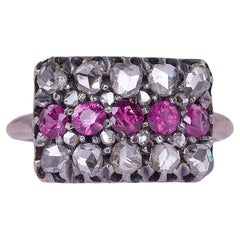 Antique Victorian Rose Cut Diamond & Pink Sapphire Ring