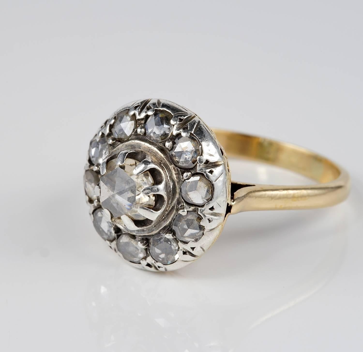 Victorian Rose Cut Diamond Rare Cluster Ring In Good Condition For Sale In Napoli, IT