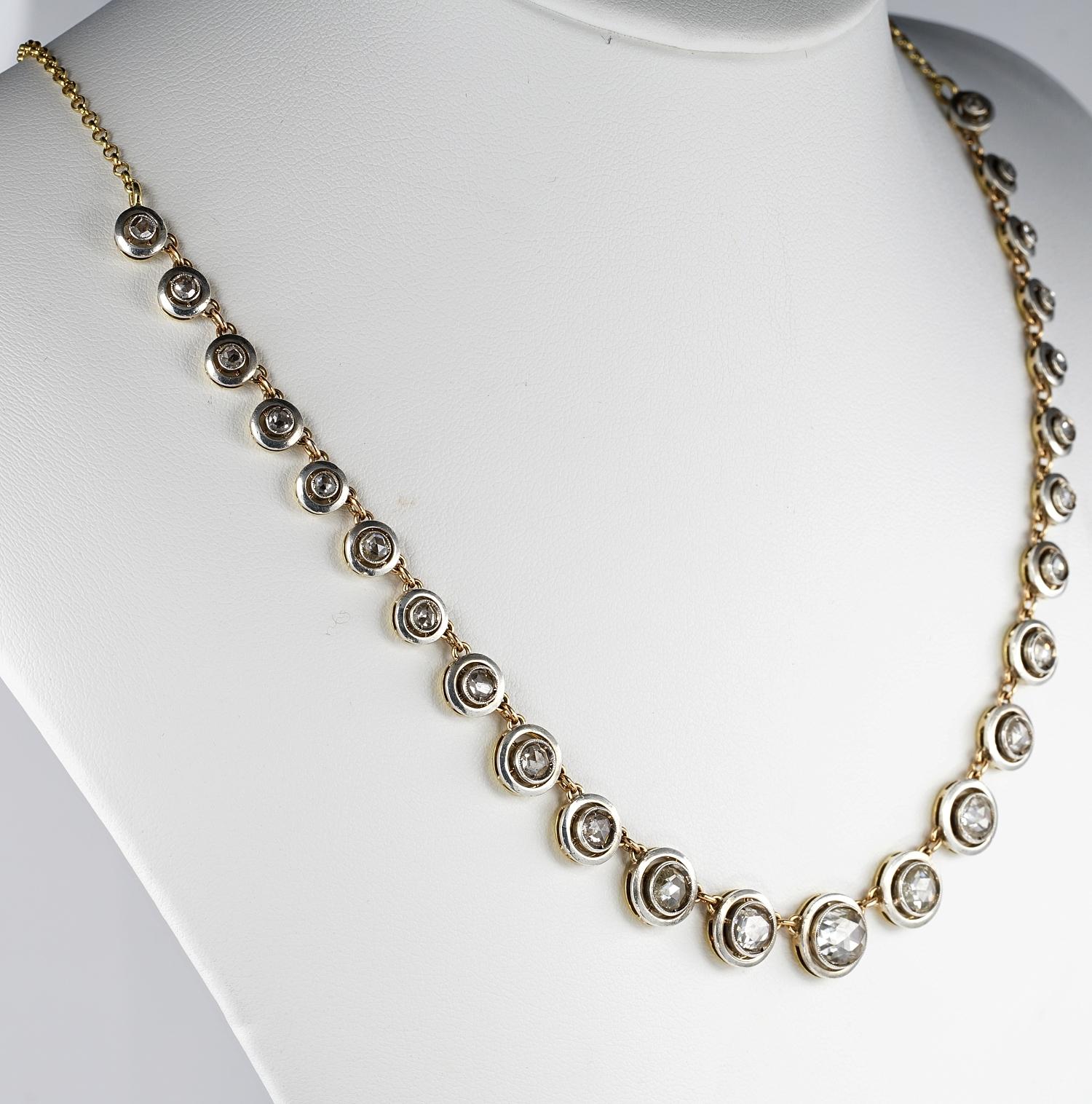 Late Victorian Victorian Rose Cut Diamond Rare Target Riviere Necklace For Sale