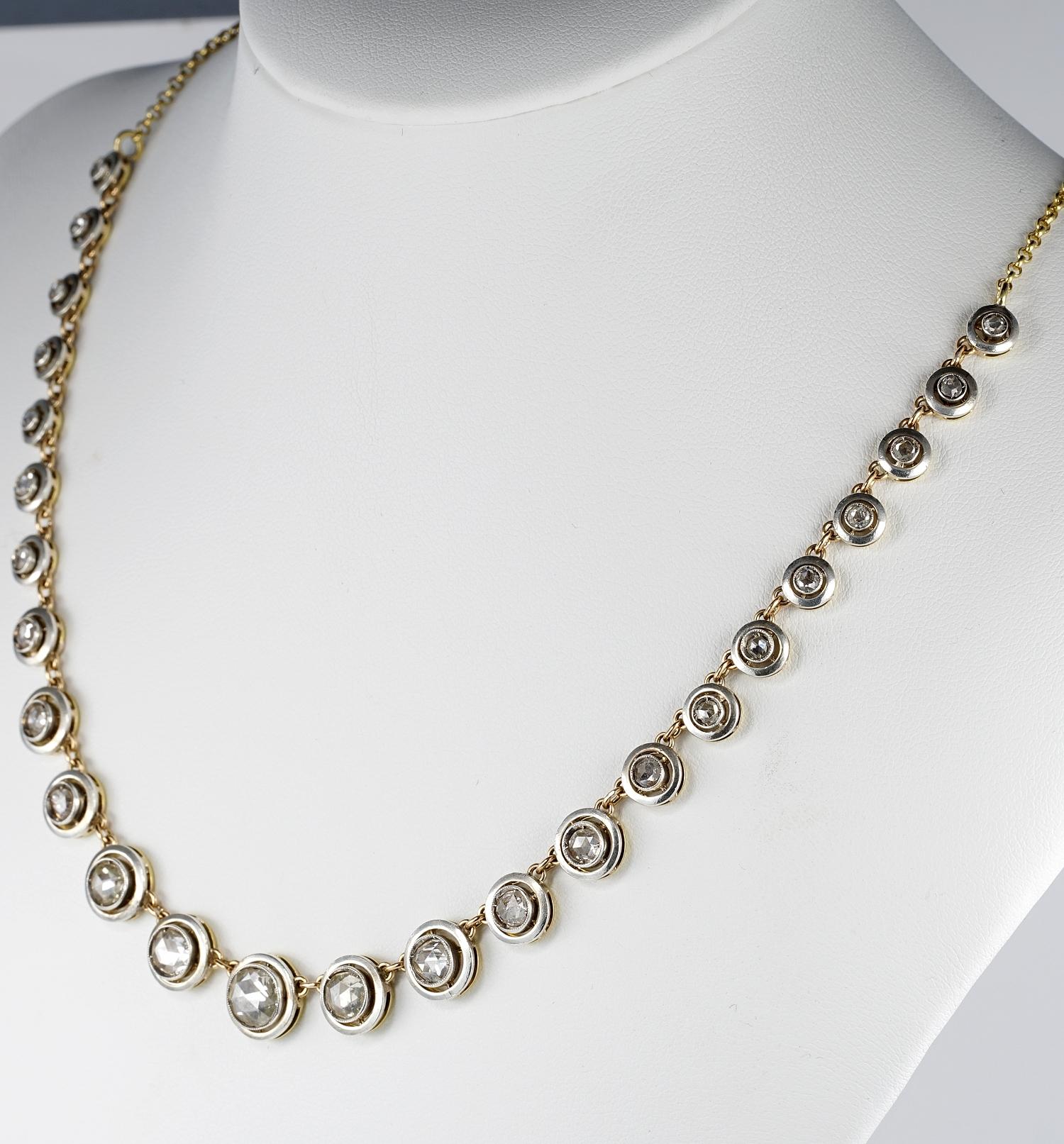 Victorian Rose Cut Diamond Rare Target Riviere Necklace In Good Condition For Sale In Napoli, IT