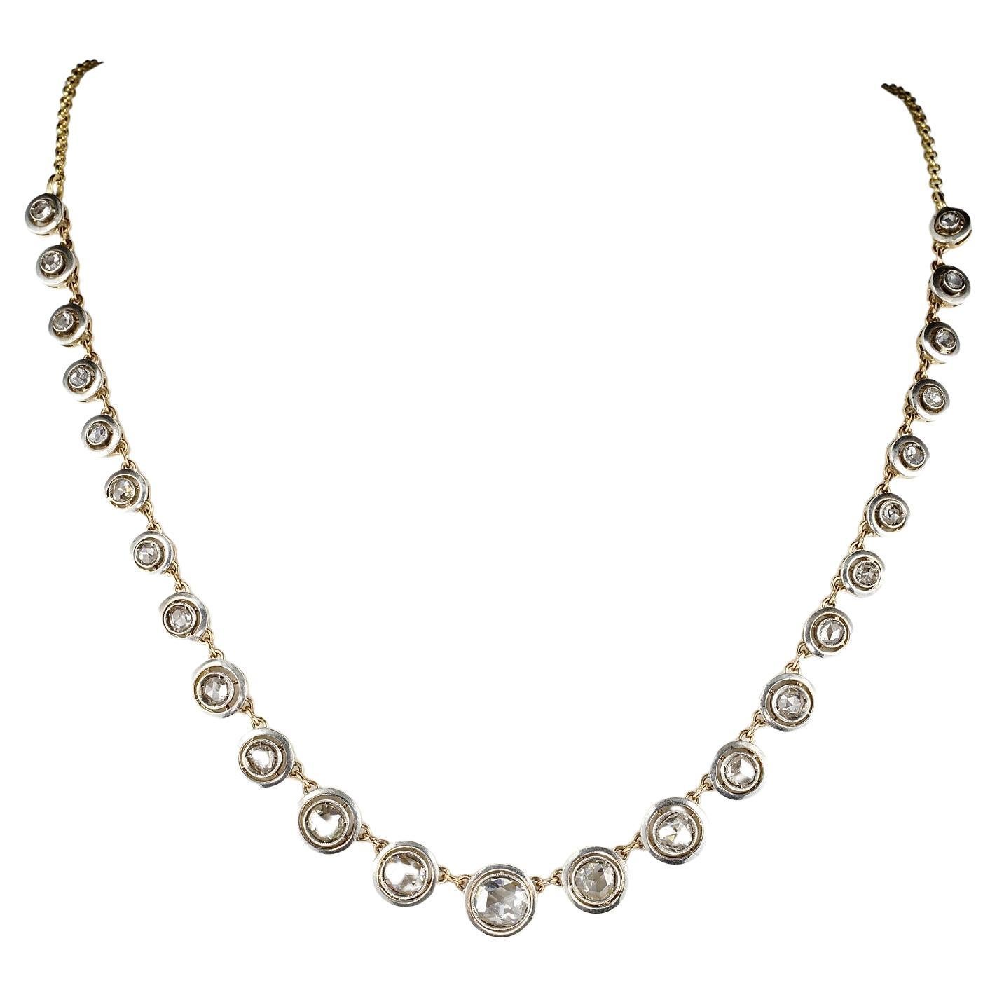 Victorian Rose Cut Diamond Rare Target Riviere Necklace For Sale