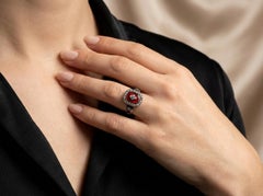 Victorian Rose Cut Diamond & Red Enamel Ring 9KT Gold Circa 1890