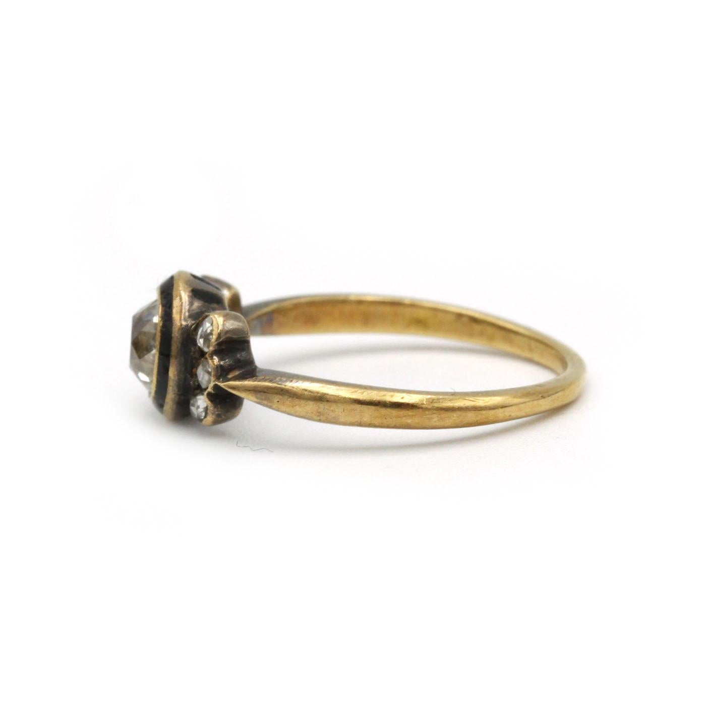 Rose Cut Victorian Rose-Cut Diamond Rosette Ring 18k Gold - Old european cut diamond For Sale
