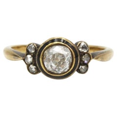 Bague rosette victorienne en or 18 carats avec diamant de taille européenne ancienne