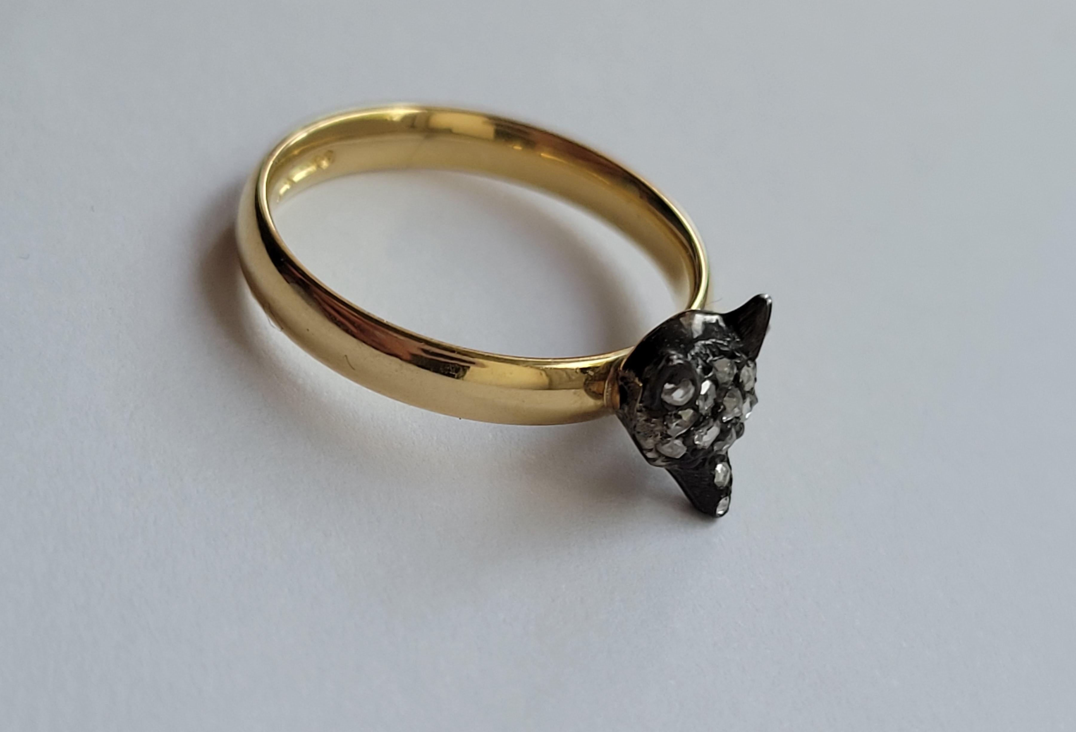 Victorian Rose Cut Diamond Silver Gold Fox Ring In Excellent Condition For Sale In Boston, Lincolnshire