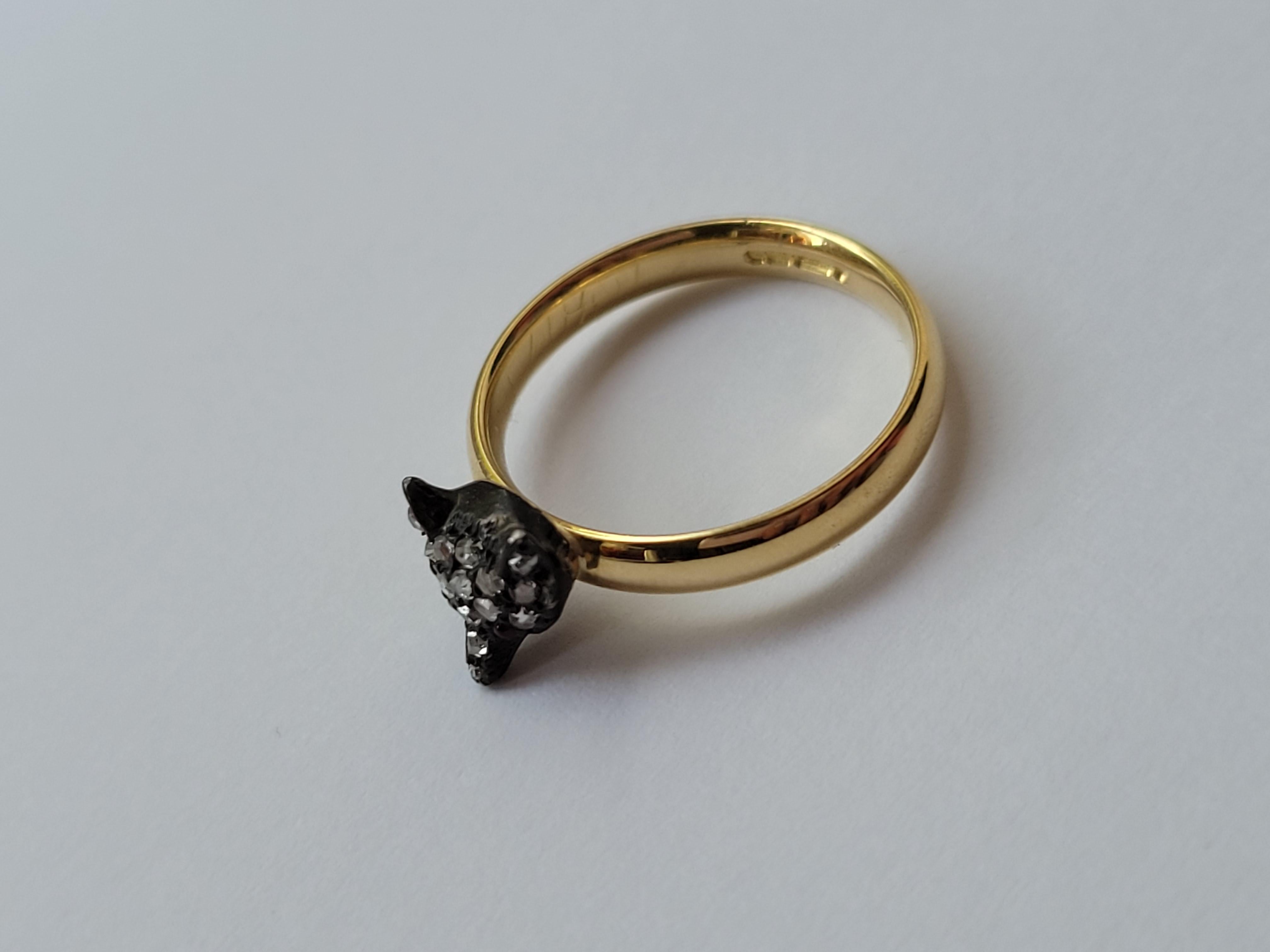 Victorian Rose Cut Diamond Silver Gold Fox Ring For Sale 1