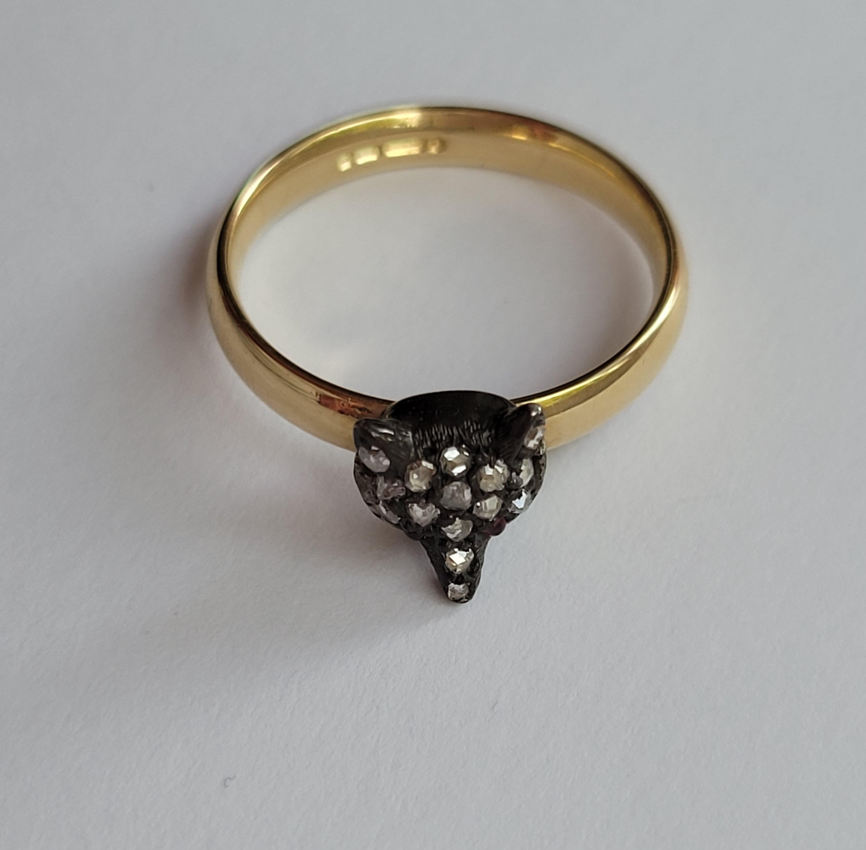 Victorian Rose Cut Diamond Silver Gold Fox Ring For Sale 2