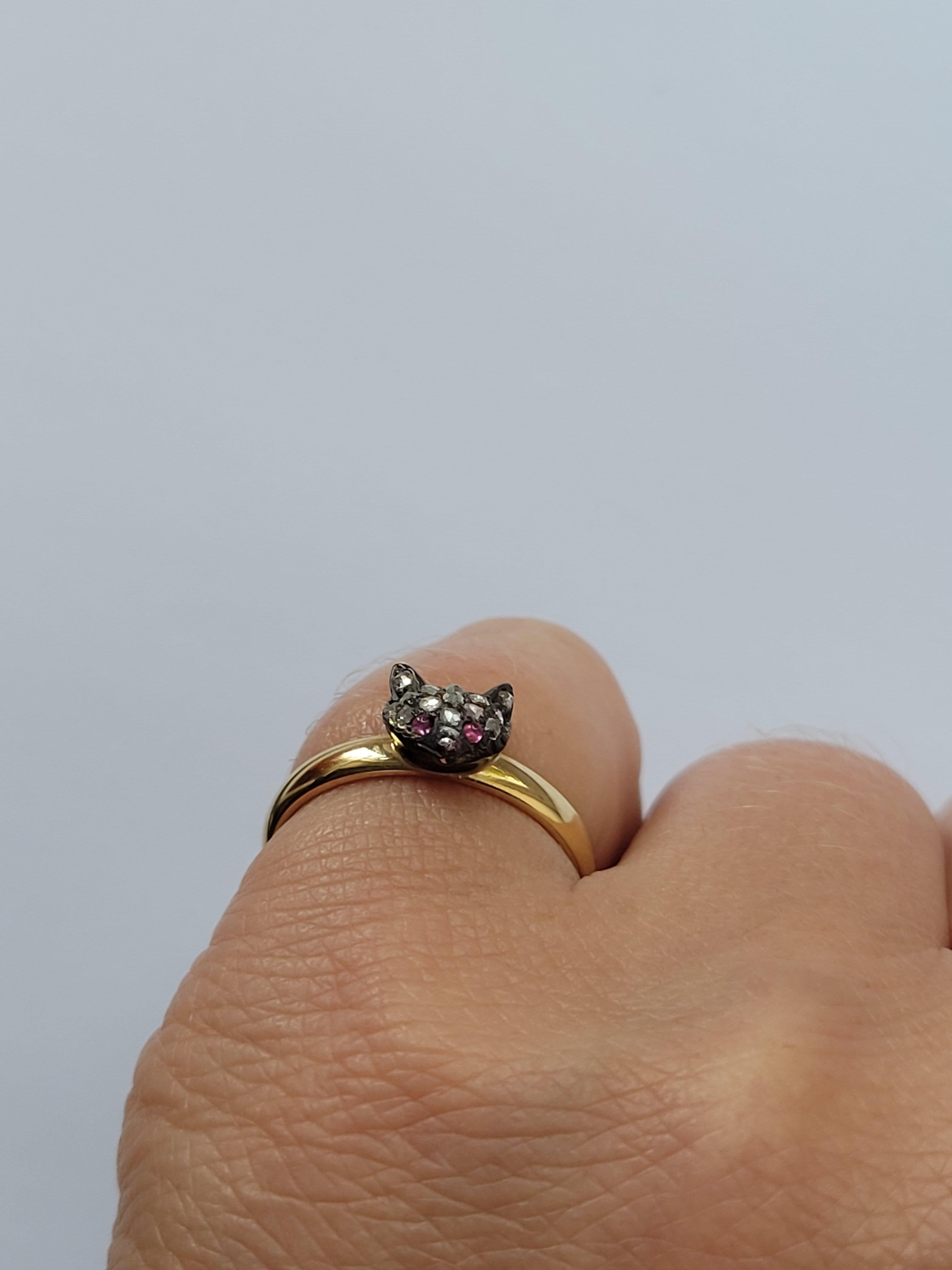 Victorian Rose Cut Diamond Silver Gold Fox Ring For Sale 5