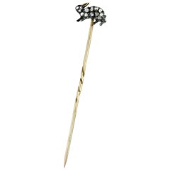 Victorian Rose Cut Diamond Silver-Topped 14 Karat Gold Rabbit Stickpin